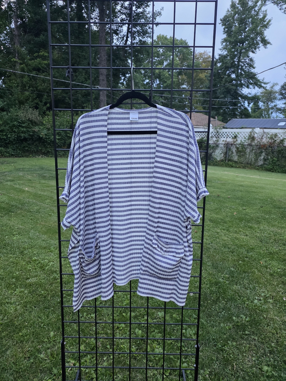 Sonoma Striped Open-Front Cardigan — Gray & White